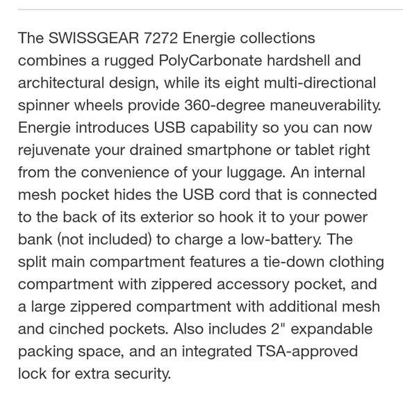 SWISSGEAR Energie Hardside Carry On Spinner Suitcase - Picture 4 of 4